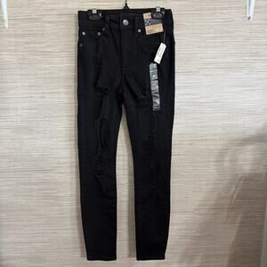Aeropostale women's NWT high rise jegging black distressed 00 Short stretch